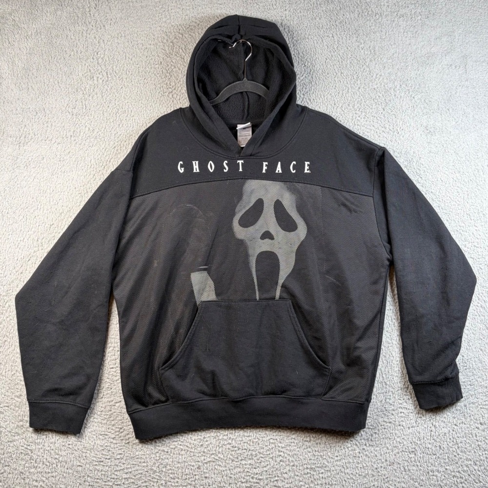 Ghost Face Scream Movie Hoodie Mens XL Black Mesh Pullover Slasher Horror Goth